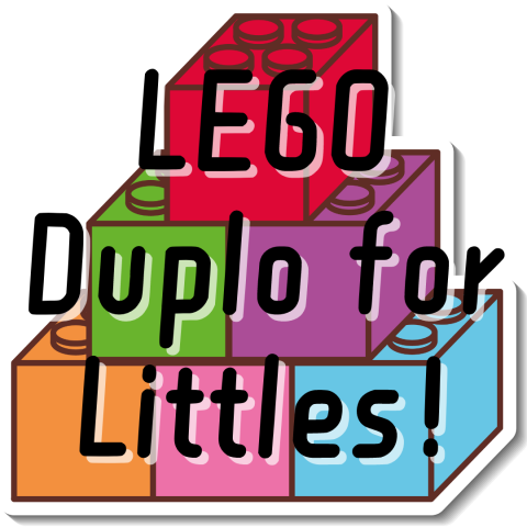 a cartoon style stack of lego bricks is in the background of the image; the text in the foreground reads LEGO duplo for littles