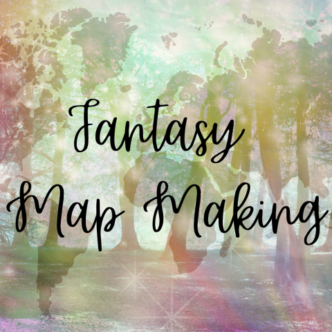 background image is a map under fairy lights; text reads fantasy map making