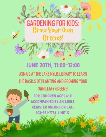 Join us at the Lake Wylie Library to learn the basics of planting and growing your own leafy greens!