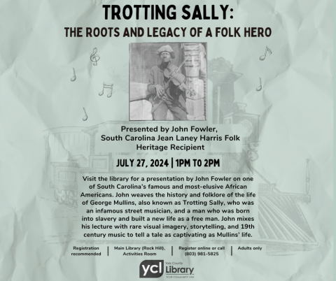 Image of Trotting Sally flyer. Presentation is on July 27, from 1-2 p.m.