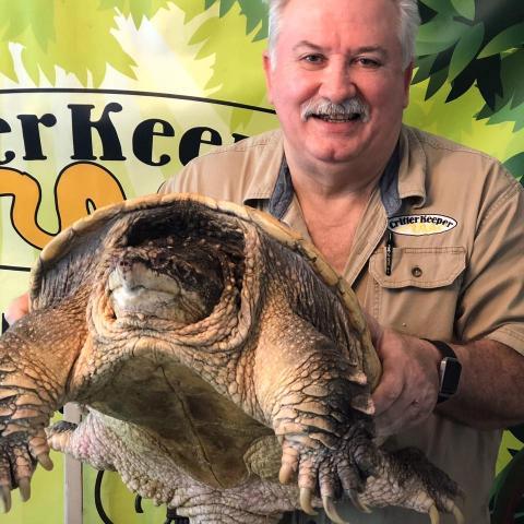 Man holding a sea turtle