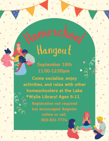 Come socialize, enjoy activities, and relax with other homeschoolers at the Lake Wylie Library! Ages 6-11.