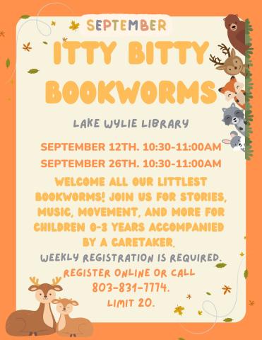 Welcome all our littlest bookworms! Join us for stories, music, movement, and more for children 0-3 years accompanied  by a caretaker. 