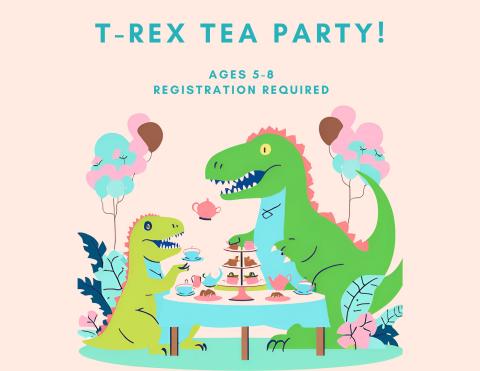 Dinosaurs having a tea party