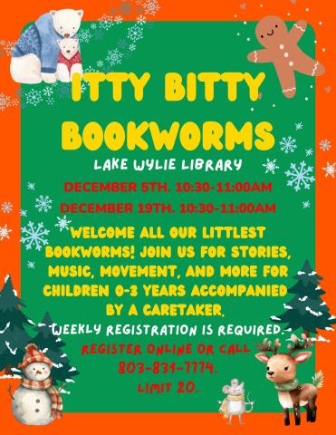 Welcome all our littlest bookworms! Join us for stories, music, movement, and more for children 0-3 years accompanied  by a caretaker. 