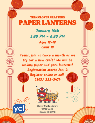 An ivory background features paper lanterns in shades of red. Red text has details of the event.