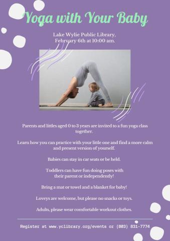 Parents and littles aged 0 to 3 years are invited to a fun yoga class together.