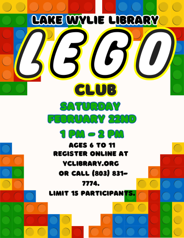 Lake Wylie LEGO Club on Saturday, February the 22nd from 1PM - 2PM