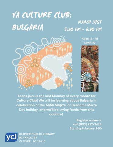 Clover YA Culture Club: Bulgaria Flyer