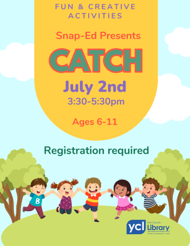 Children playing games outside with the program date, age and name in the background. 