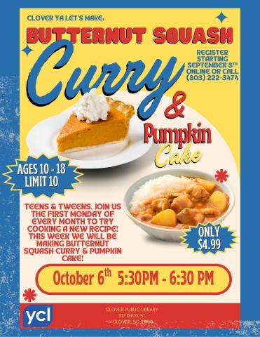 YA Let's Make: Butternut Squash Curry & Pumpkin Cake Flyer
