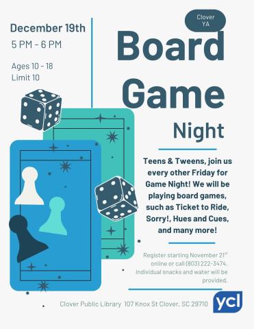 Clover YA Board Game Night Flyer