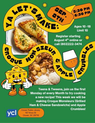YA Let's Make Croque Monsieur & Apple Crumbles Flyer