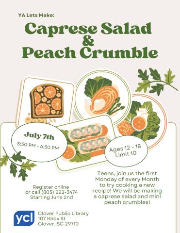 YA Let's Make: Caprese Salads and Peach Crumbles! Flyer
