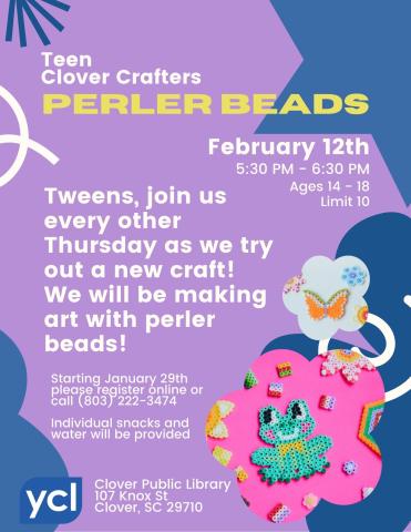 Teen Clover Crafters: Perler Beads Flyer