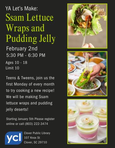 YA Let's Make Lettuce Wraps and Pudding Jelly Flyer