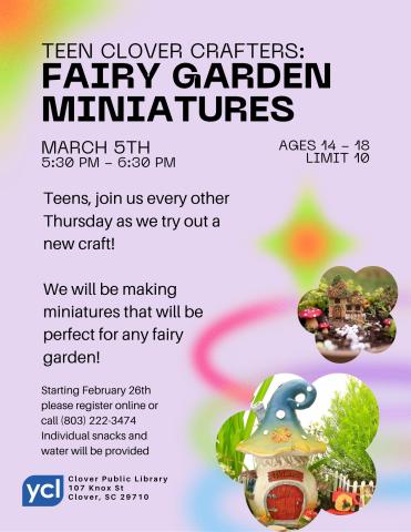 Teen Clover Crafters: Fairy Garden Miniatures Flyer
