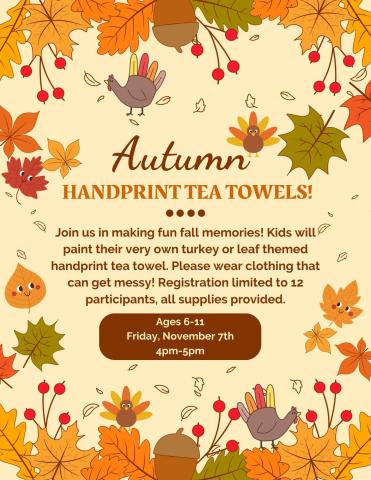 Kids Crafty Club: Handprint Tea Towels flyer