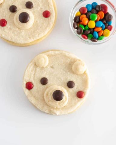 An image of a sugar cookie decorated like polar bear. 