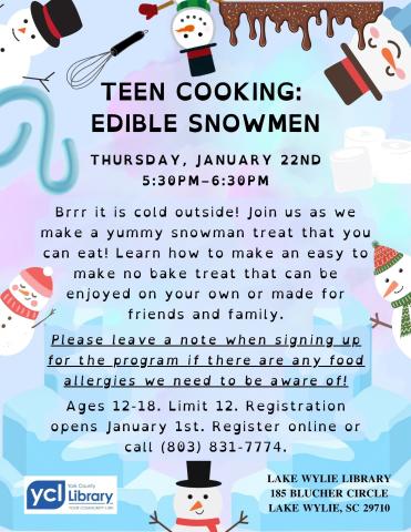1222026 Teen Cooking Edible Snowmen Flyer