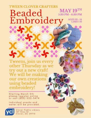 Tween Clover Crafters Beaded Embroidery Flyer