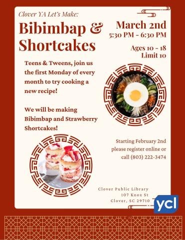 Clover YA Let's Make: Bibimbap and Strawberry Shortcake Flyer