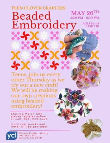 Teen Clover Crafters Beaded Embroidery Flyer