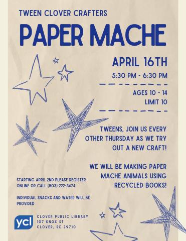 Tween Clover Crafters: Recycled Books Paper Mache Animals Flyer