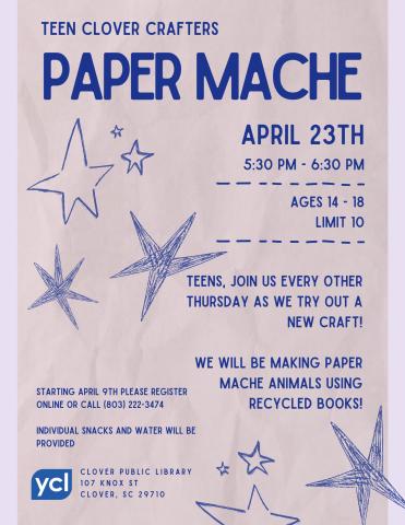 Teen Clover Crafters: Recycled Books Paper Mache Animals Flyer