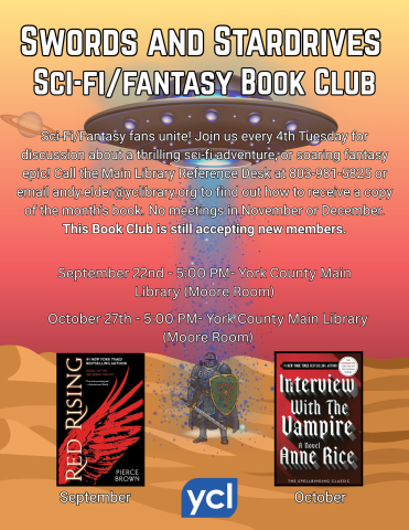Flyer for Swords and Stardrives Book Club