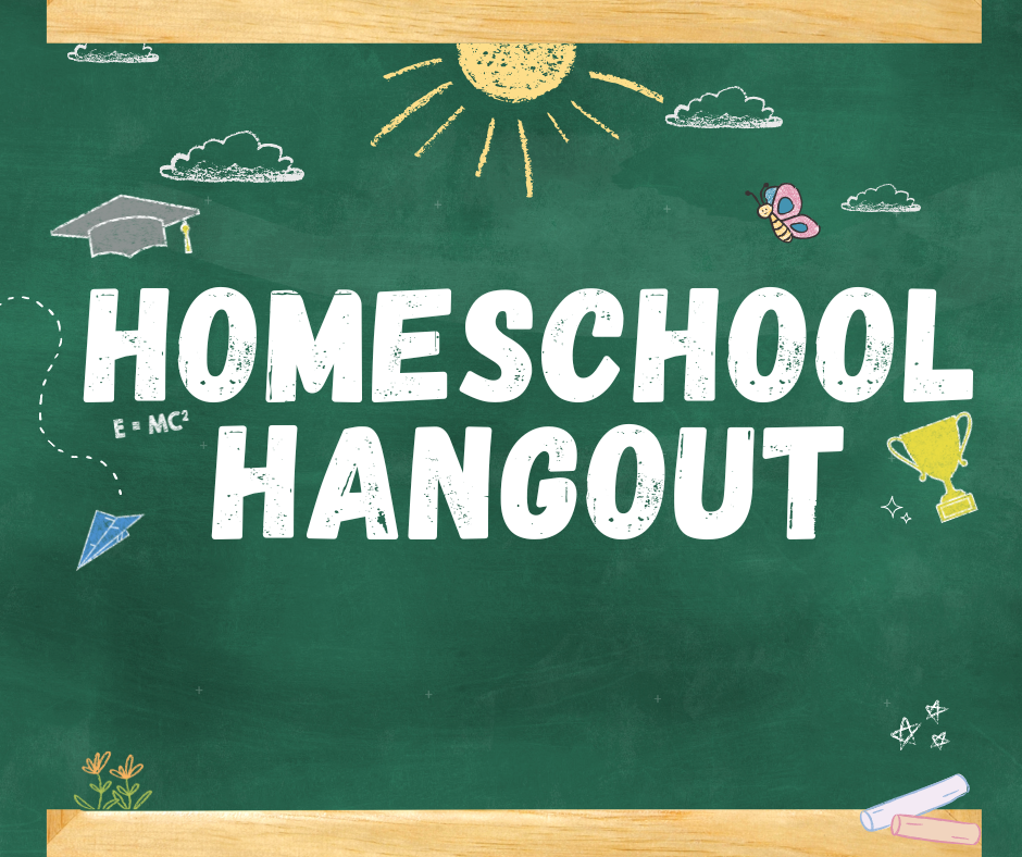 Chalkboard graphic with Homeschool Hangout written on it in chalk