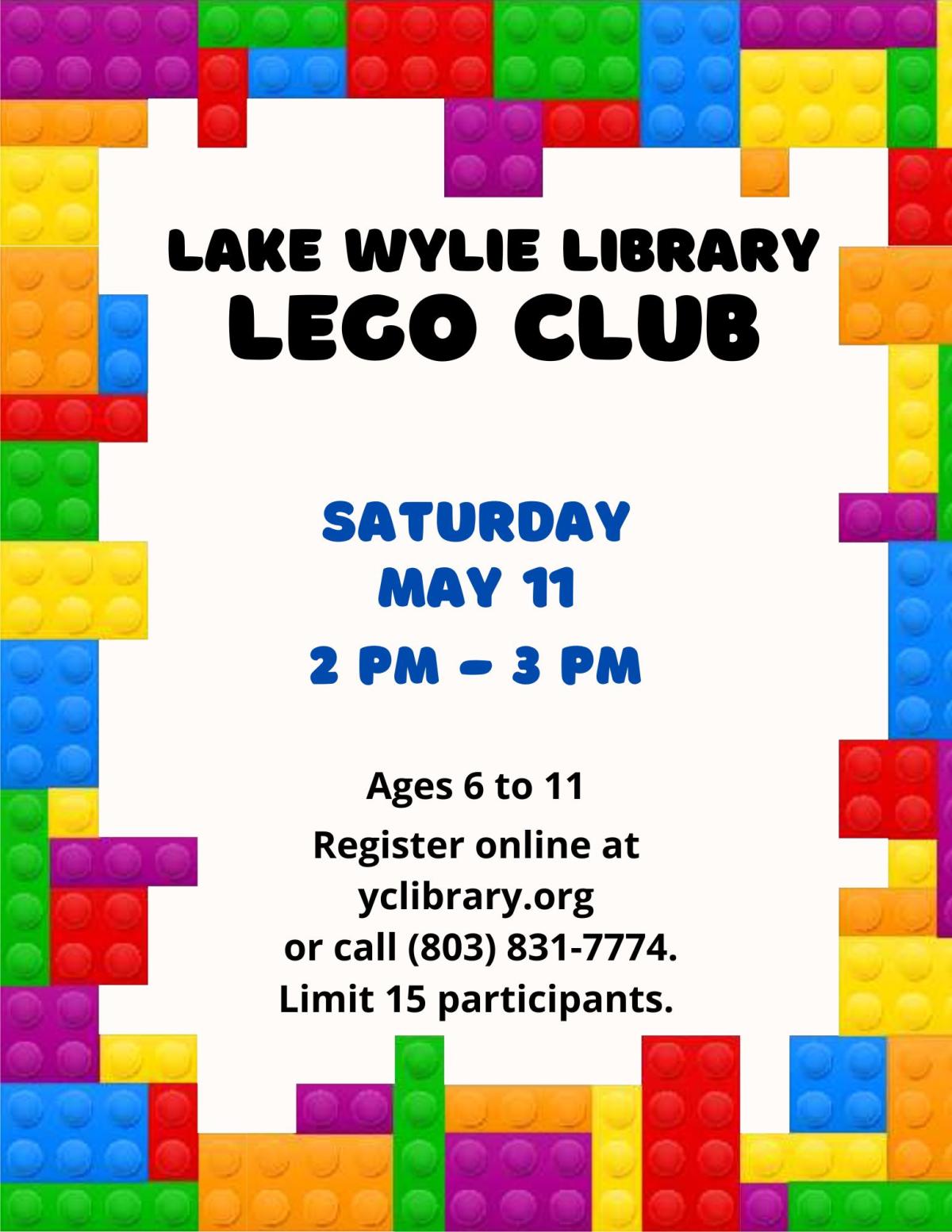 Use your imagination and get creative!    Have some fun and build with LEGOS supplied by the library.  For ages 6 to 11.