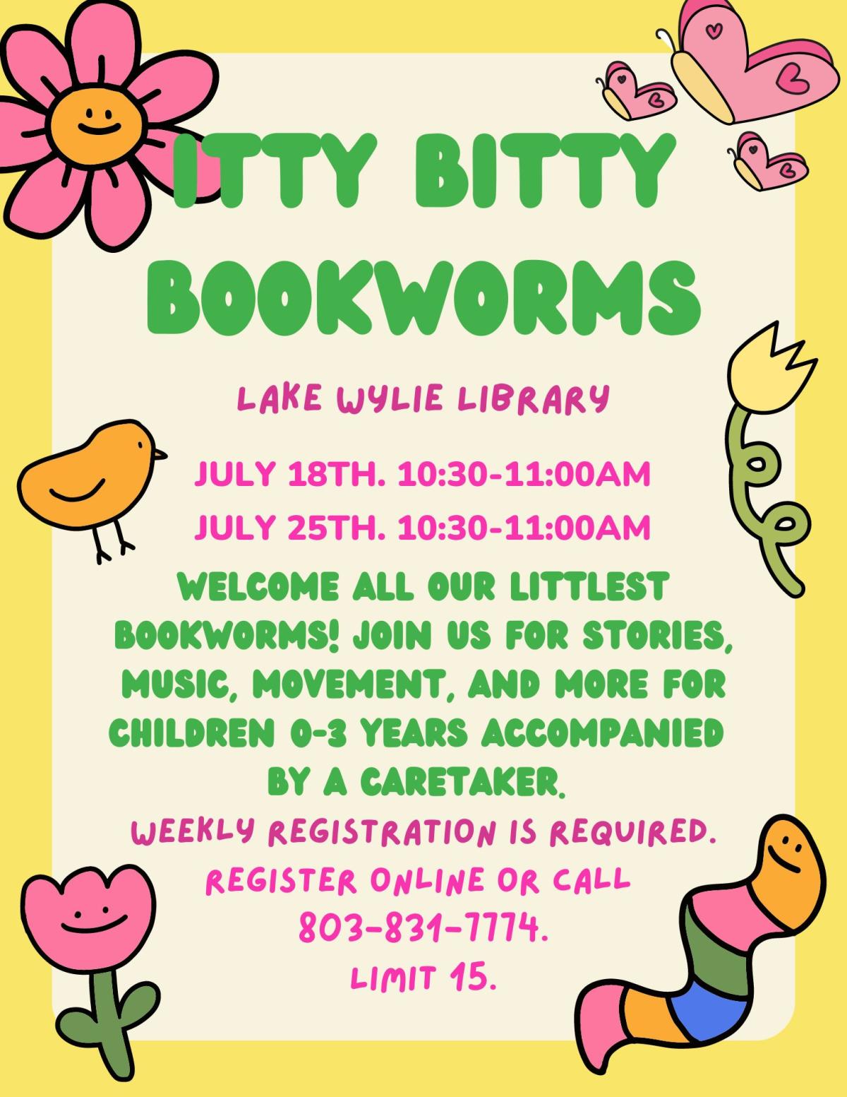 Welcome all our littlest bookworms! Join us for stories, music, movement, and more for children 0-3 years accompanied  by a caretaker. 