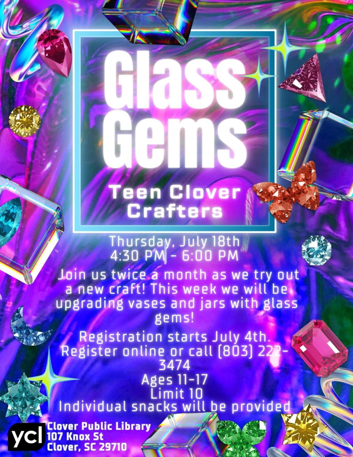 Teen Clover Crafters: Glass Gems Flyer