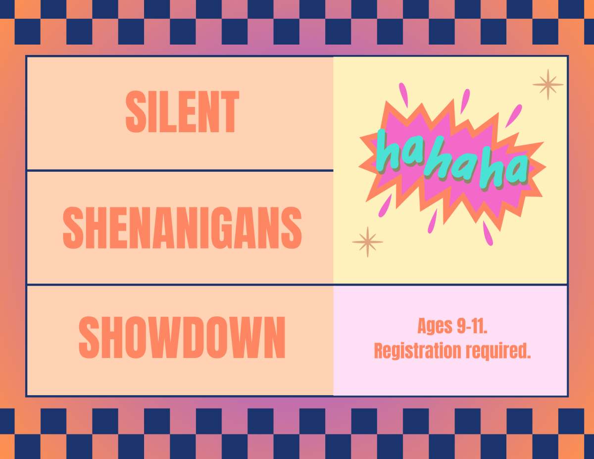 The words "Silent Shenanigans Showdown"  and "ha,ha,ha." 