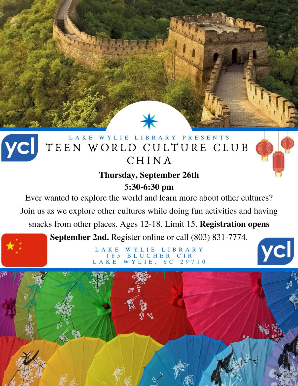 Is a flyer for our world culture club. This month is China.