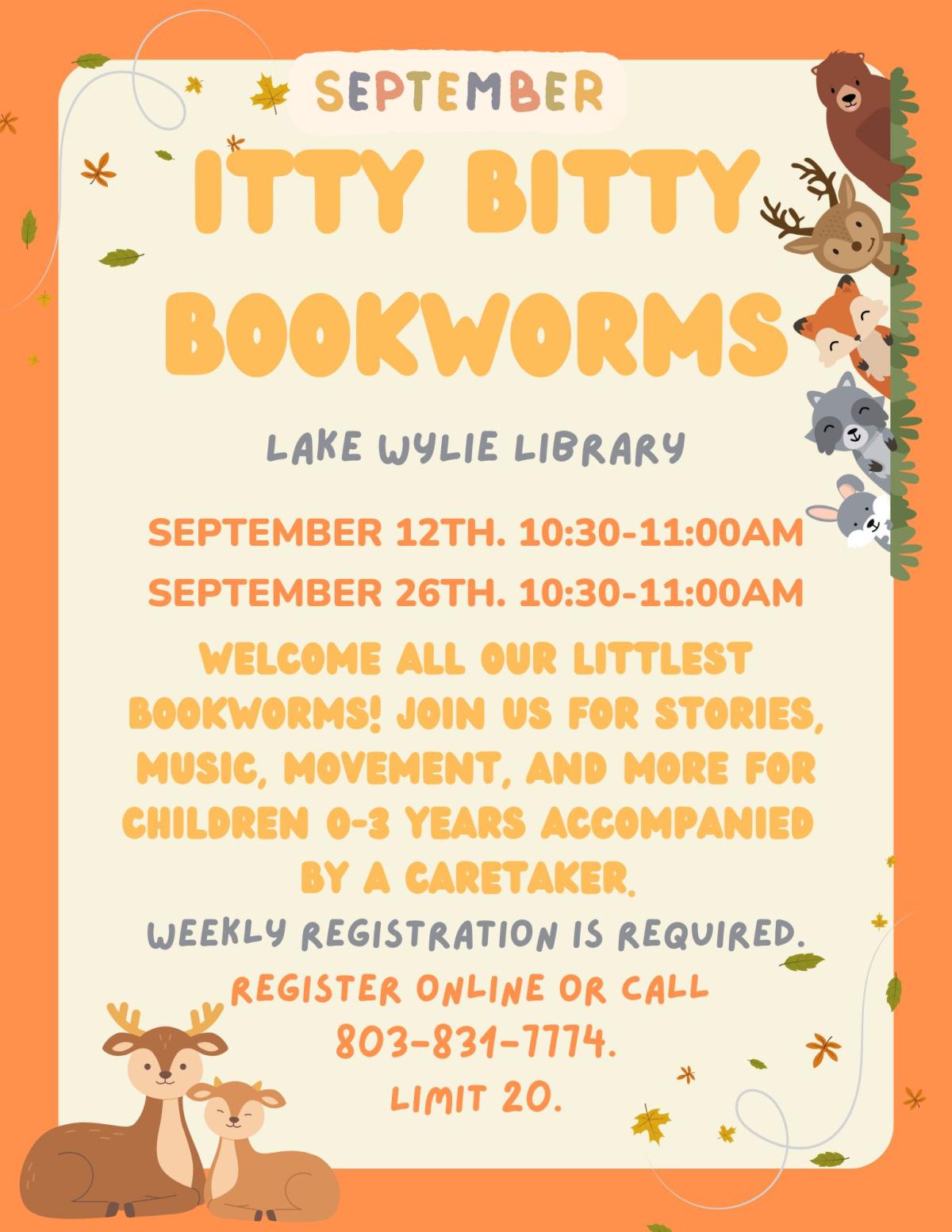 Welcome all our littlest bookworms! Join us for stories, music, movement, and more for children 0-3 years accompanied  by a caretaker. 