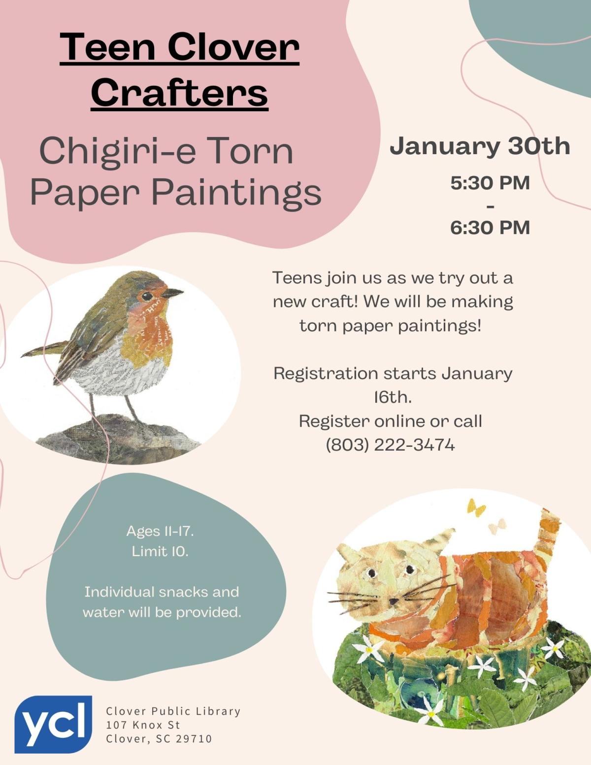 Teen Clover Crafters: Torn Paper Paintings Flyer