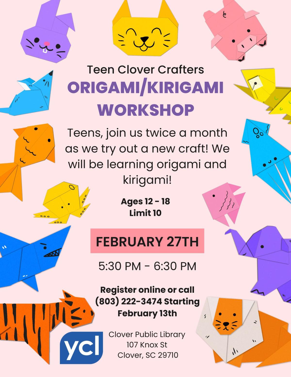 Teen Clover Crafters: Origami and Kirigami Flyer