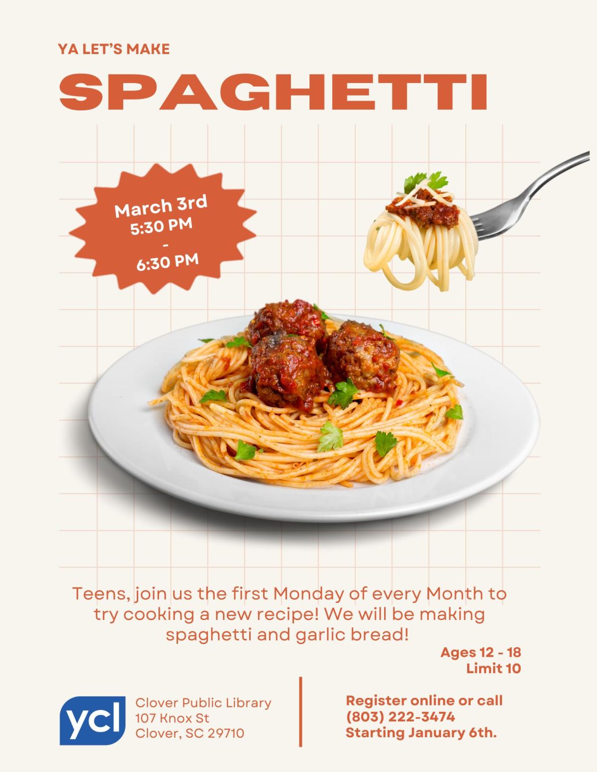YA Let's Make Spaghetti Flyer