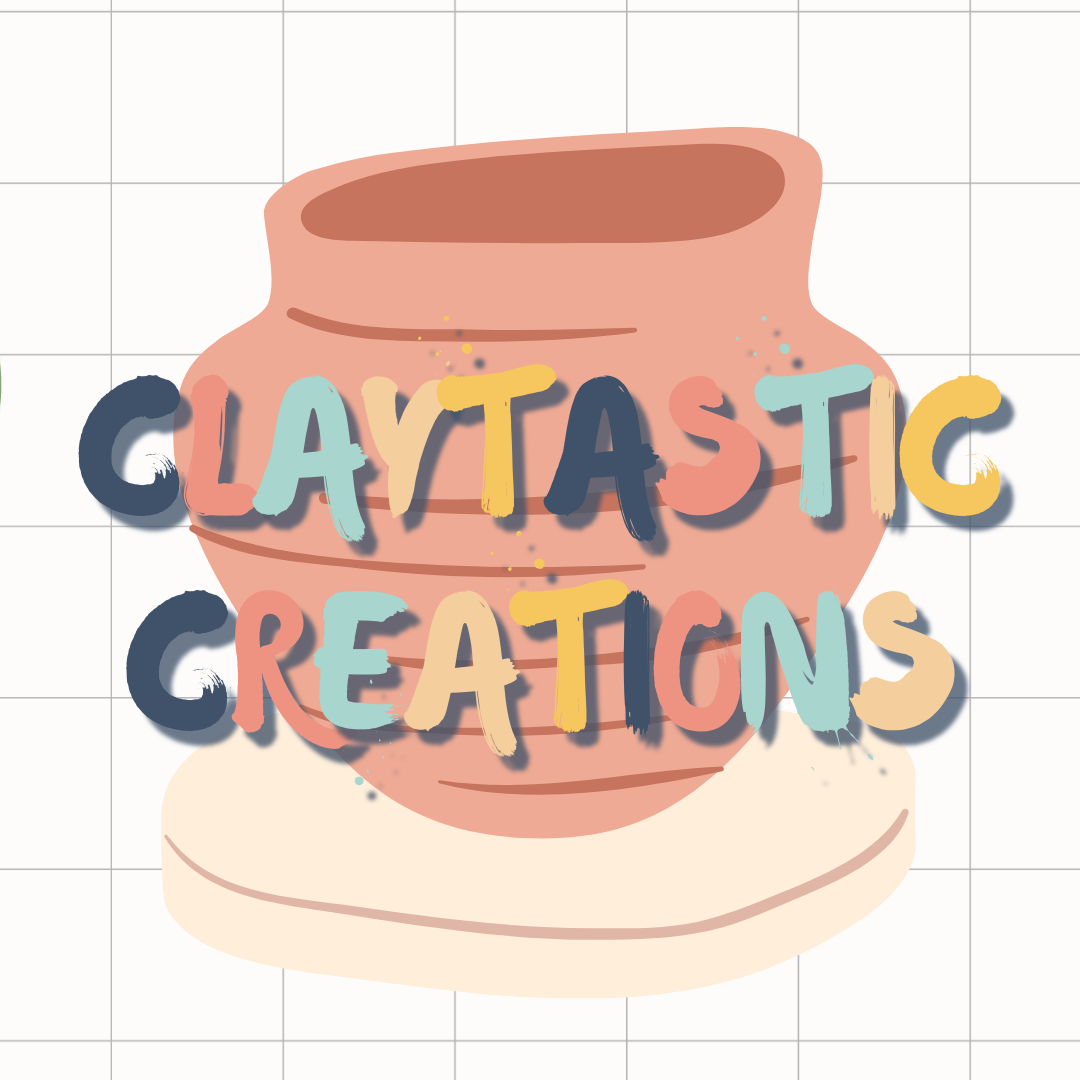 Clay pot with the words"Claytastic Creations" written across the pot.
