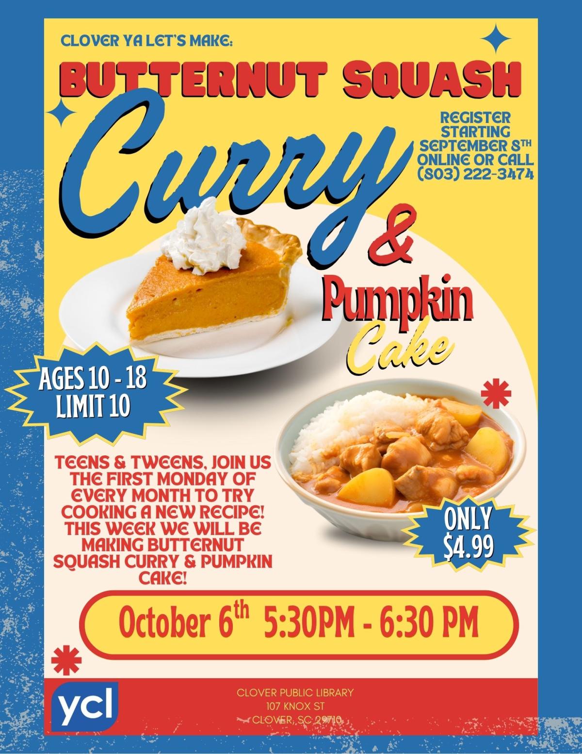 YA Let's Make: Butternut Squash Curry & Pumpkin Cake Flyer