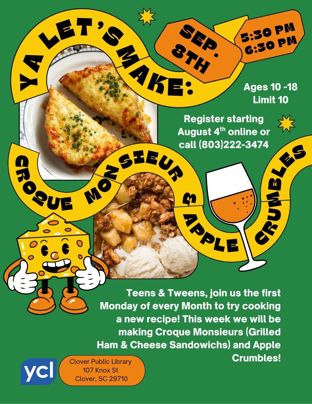 YA Let's Make Croque Monsieur & Apple Crumbles Flyer