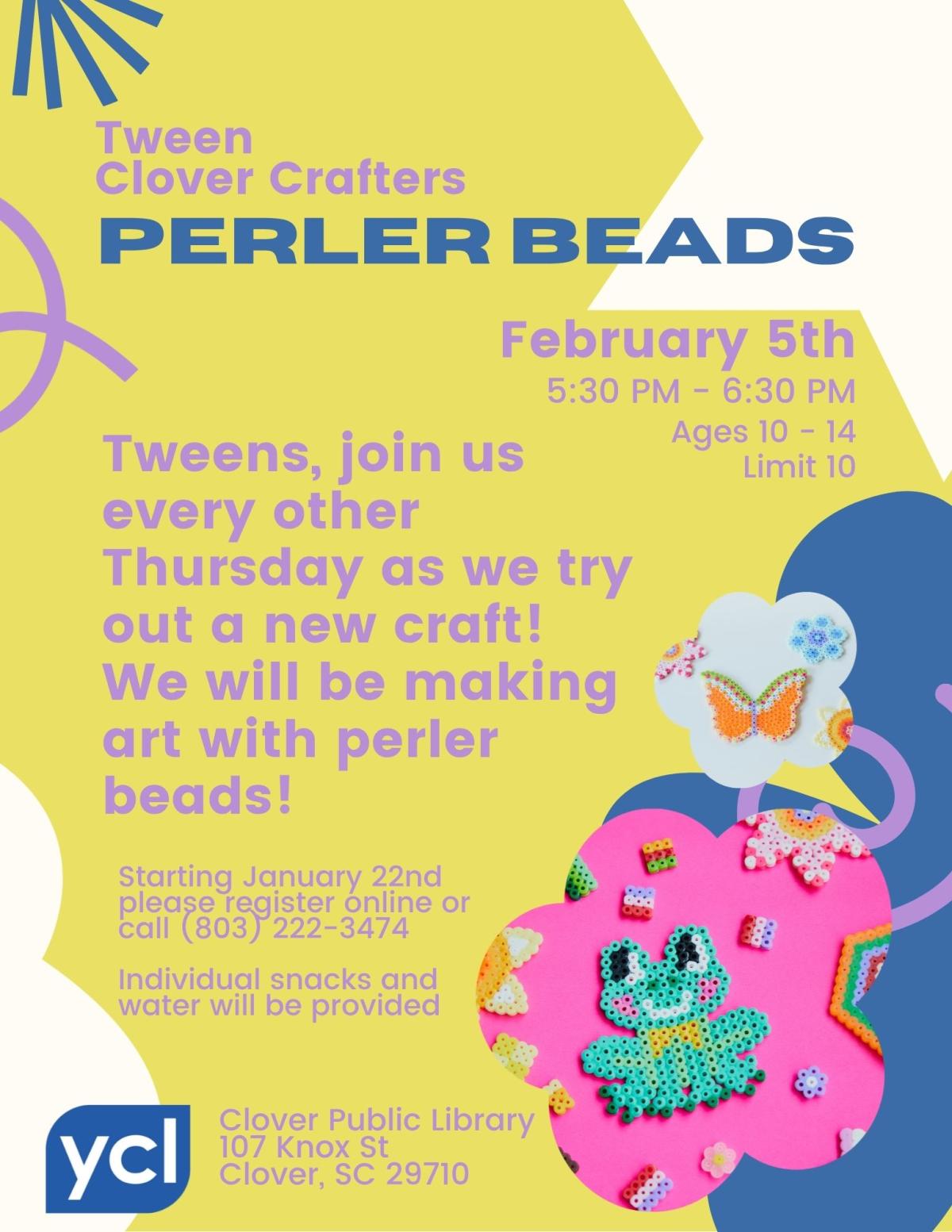 Tween Clover Crafters Perler Beads Painting Flyer