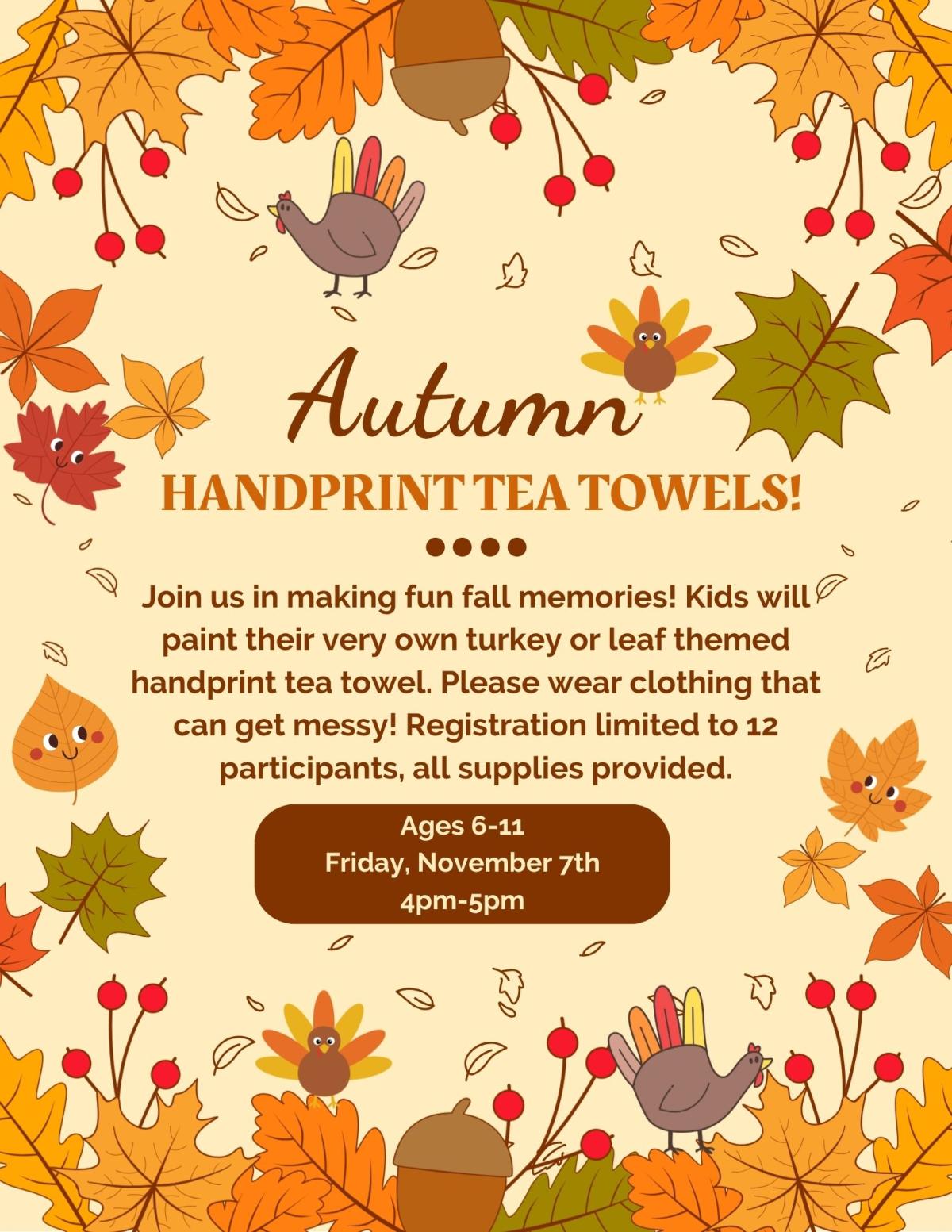 Kids Crafty Club: Handprint Tea Towels flyer
