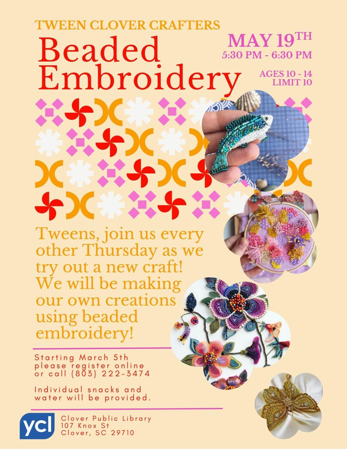 Tween Clover Crafters Beaded Embroidery Flyer