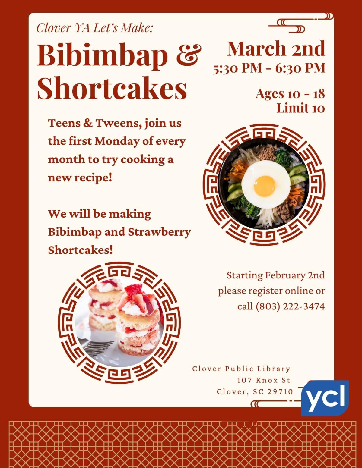 Clover YA Let's Make: Bibimbap and Strawberry Shortcake Flyer