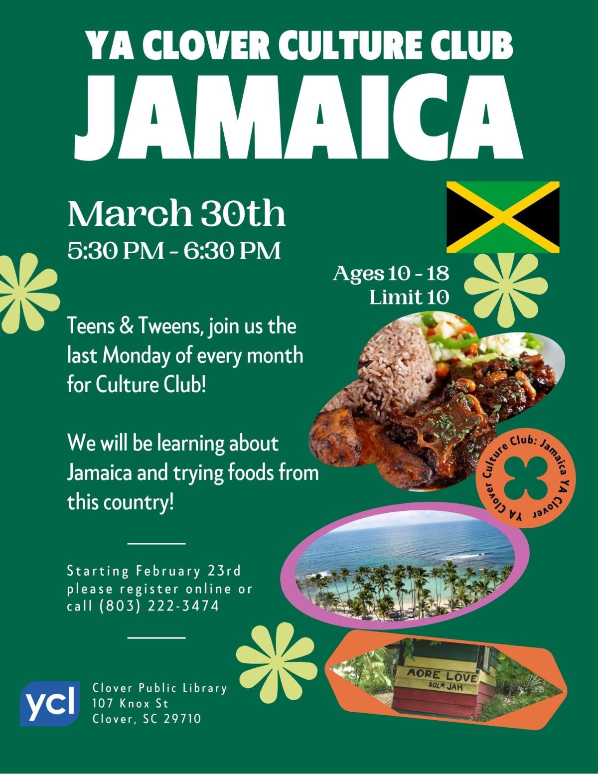 YA Clover Culture Club: Jamaica Flyer