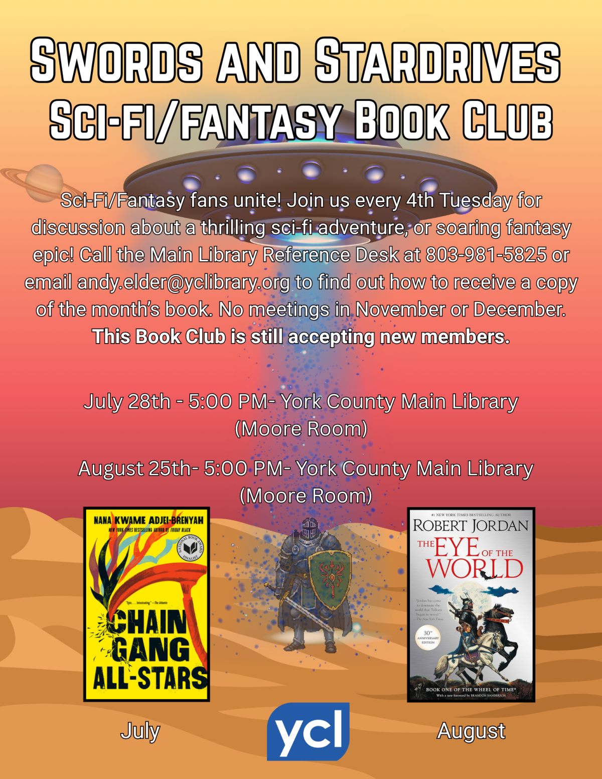 Flyer for Swords and Stardrives Book Club
